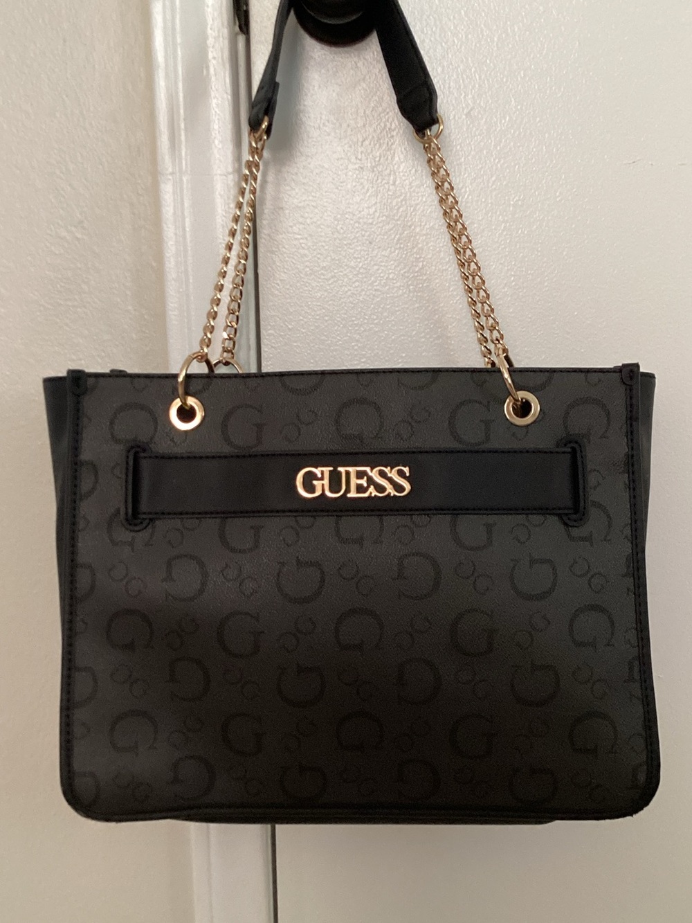 GUESS Black Signature Tote with Gold Hardware